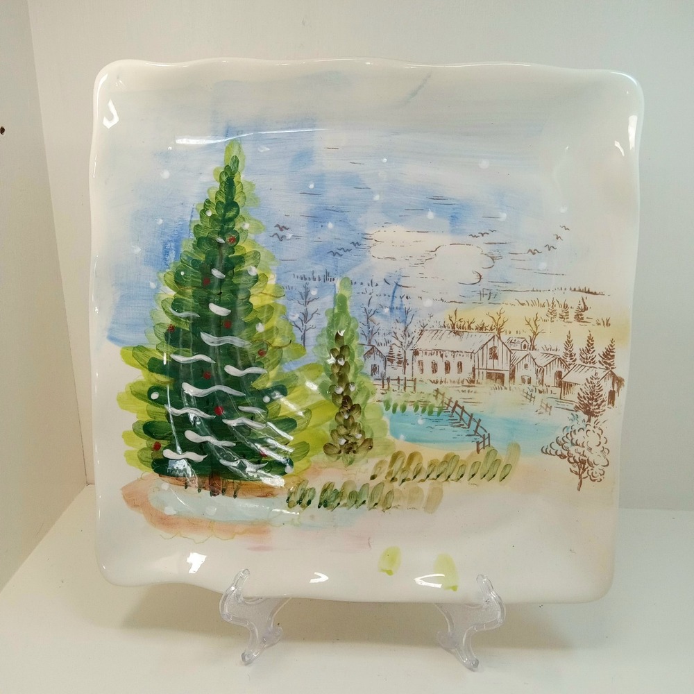 Maxcera Pinesville Christmas Holiday Plate Platter Countryside Scene